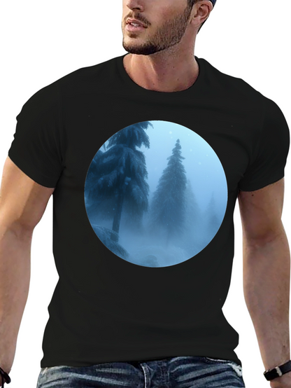 Winter Forest Scene Black T-Shirt
