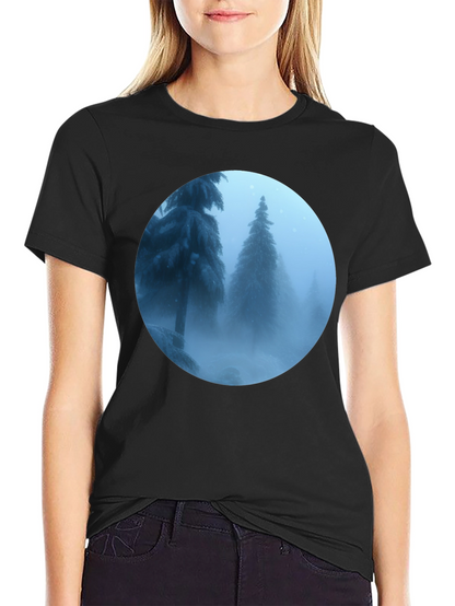 Winter Forest Scene Black T-Shirt