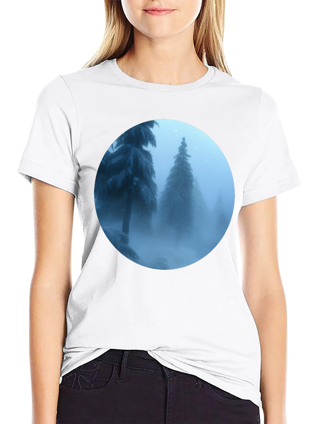 Winter Forest Scene Black T-Shirt