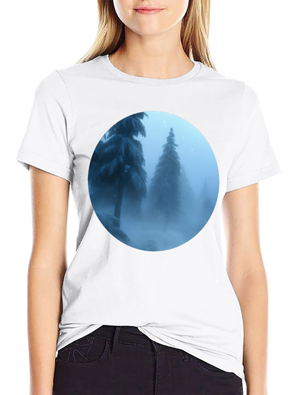Winter Forest Scene Black T-Shirt