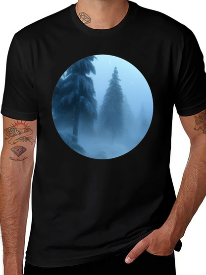 Winter Forest Scene Black T-Shirt