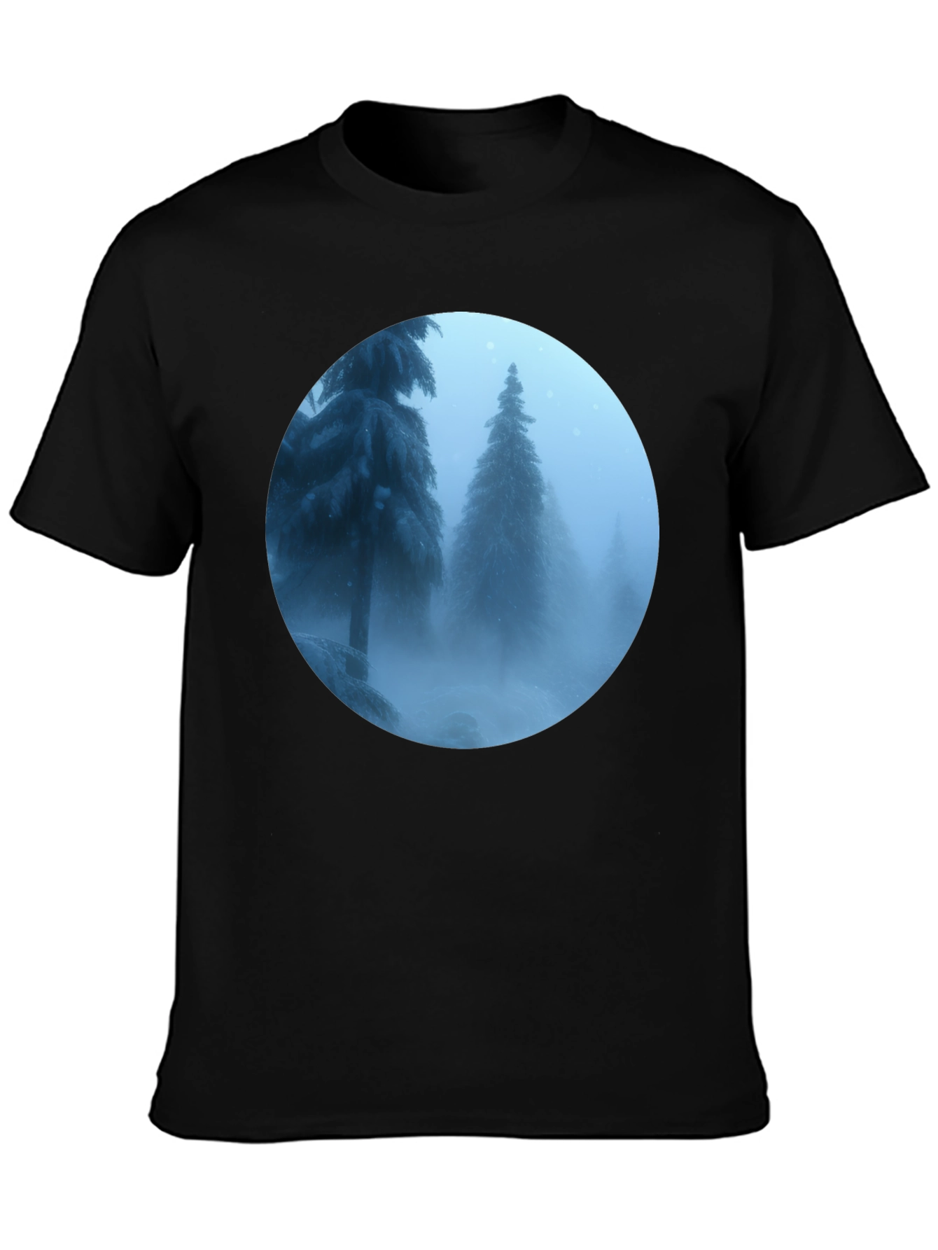 Winter Forest Scene Black T-Shirt