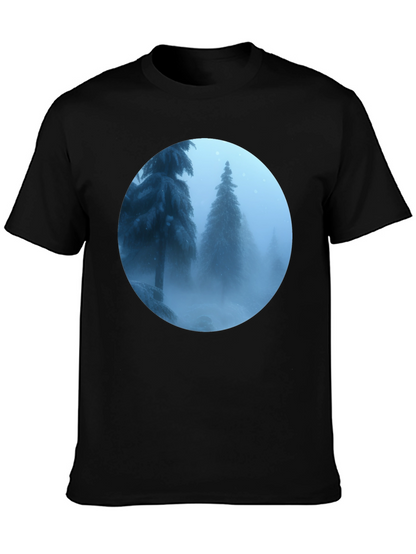 Winter Forest Scene Black T-Shirt