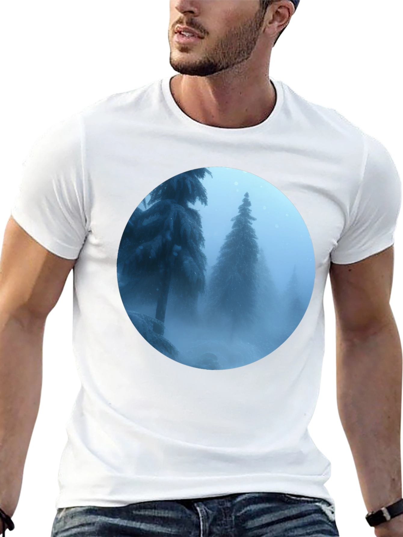 Winter Forest Scene Black T-Shirt