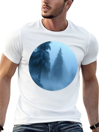 Winter Forest Scene Black T-Shirt