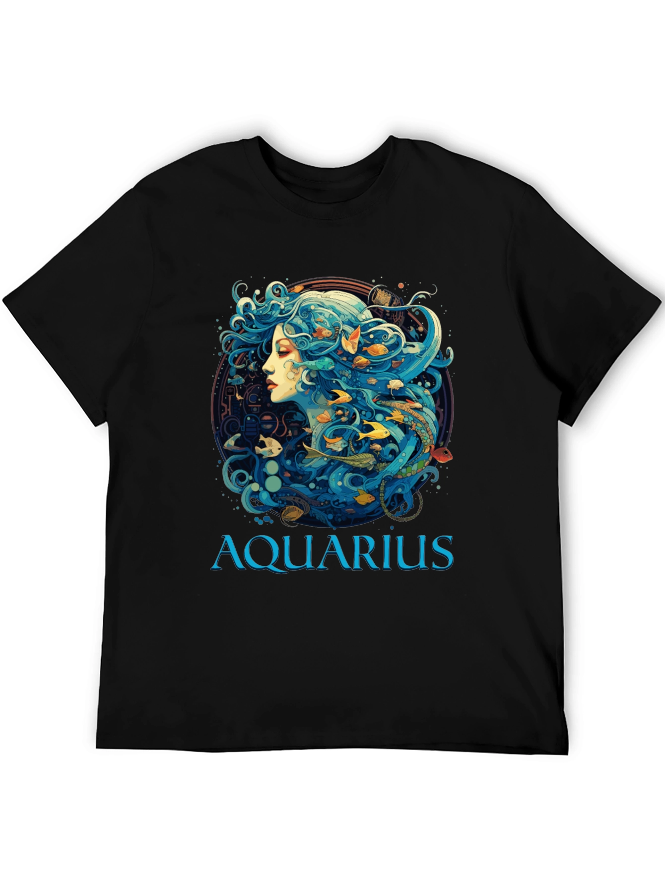Aquarius Zodiac T-Shirt Black Cotton Tee