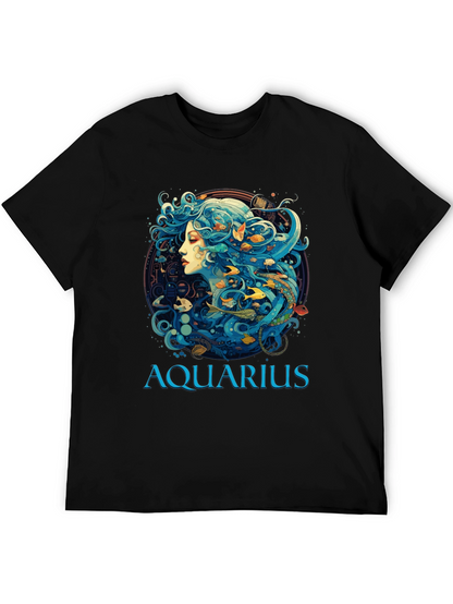 Aquarius Zodiac T-Shirt Black Cotton Tee