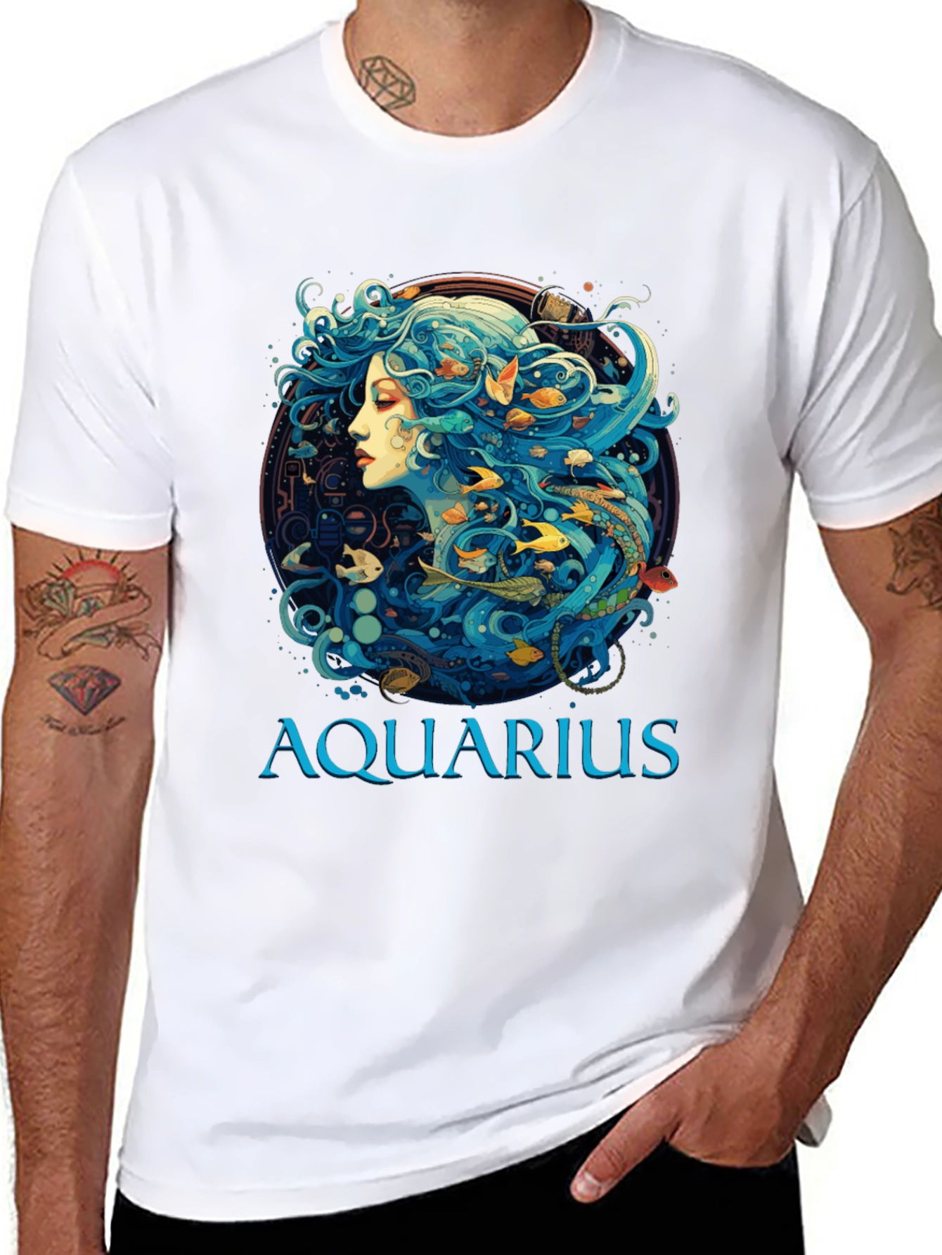 Aquarius Zodiac T-Shirt Black Cotton Tee