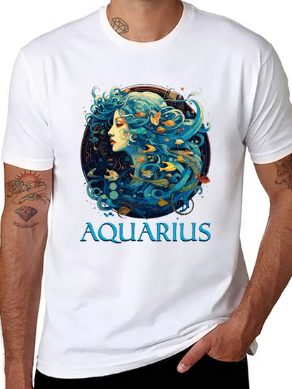 Aquarius Zodiac T-Shirt Black Cotton Tee