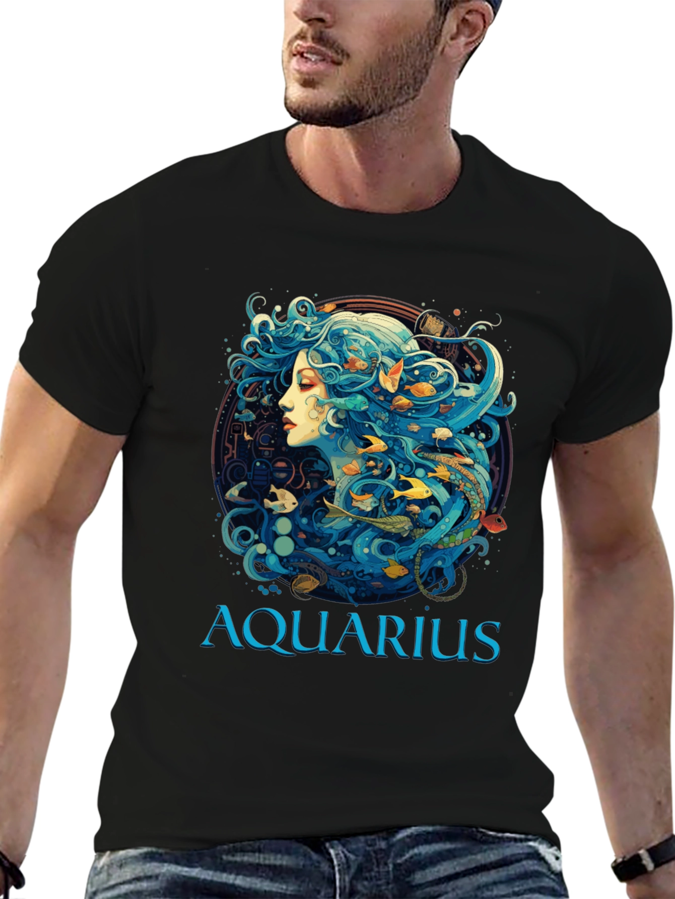 Aquarius Zodiac T-Shirt Black Cotton Tee