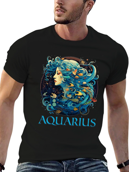 Aquarius Zodiac T-Shirt Black Cotton Tee