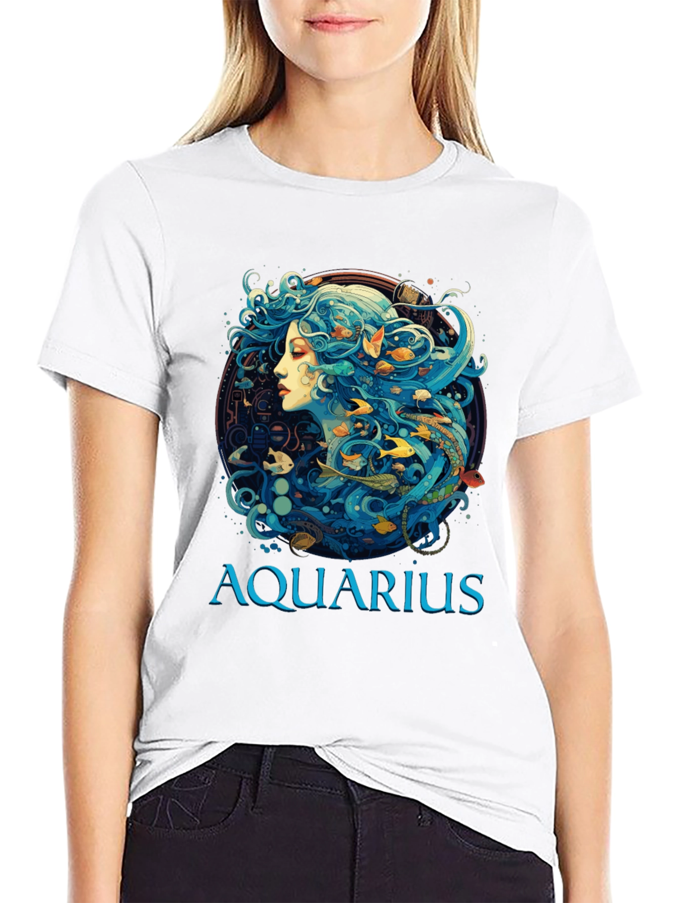 Aquarius Zodiac T-Shirt Black Cotton Tee