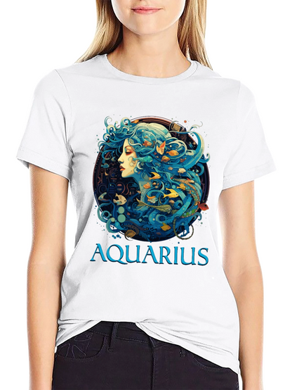 Aquarius Zodiac T-Shirt Black Cotton Tee
