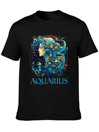 Aquarius Zodiac T-Shirt Black Cotton Tee