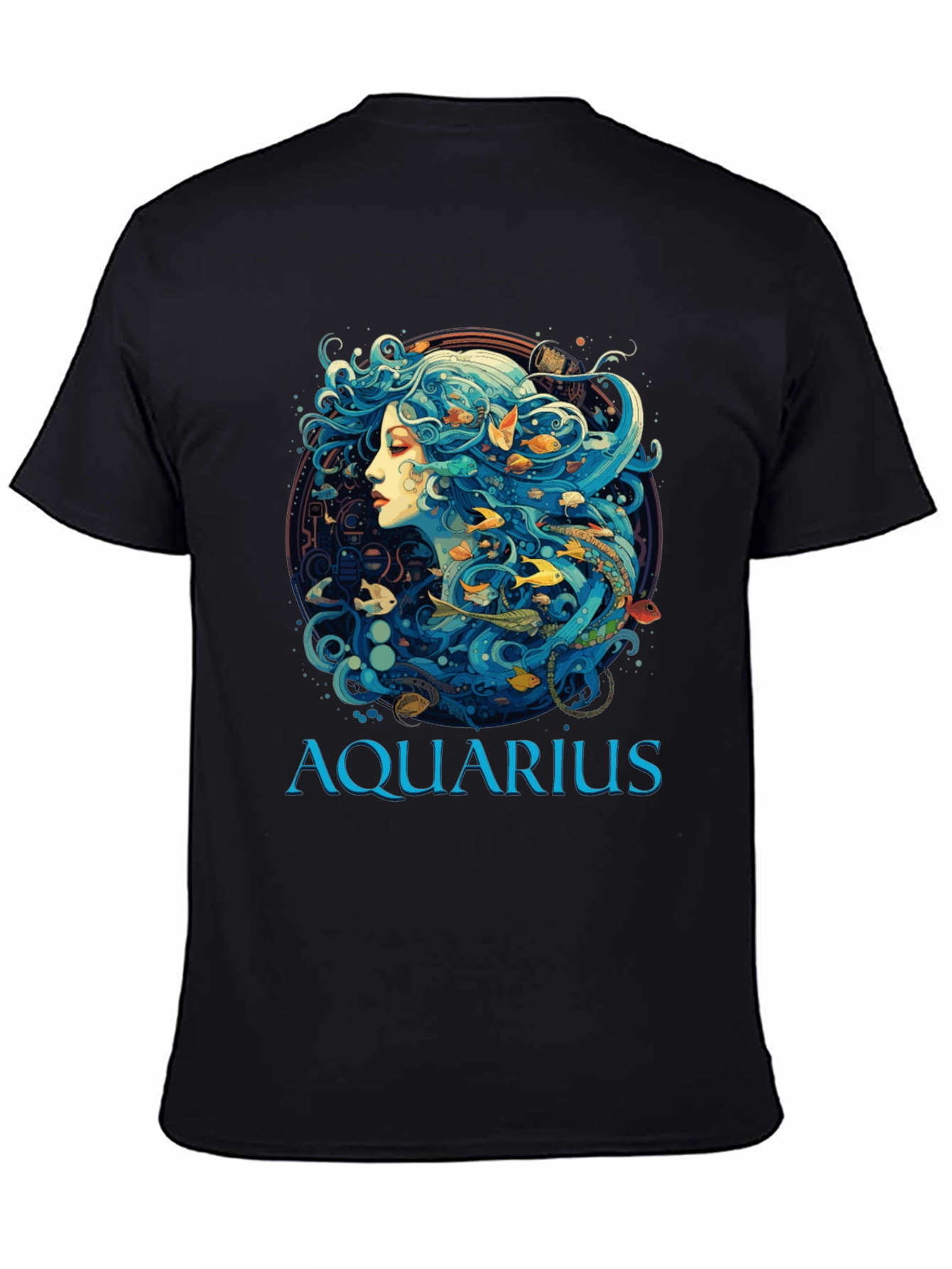 Aquarius Zodiac T-Shirt Black Cotton Tee
