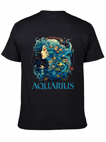 Aquarius Zodiac T-Shirt Black Cotton Tee