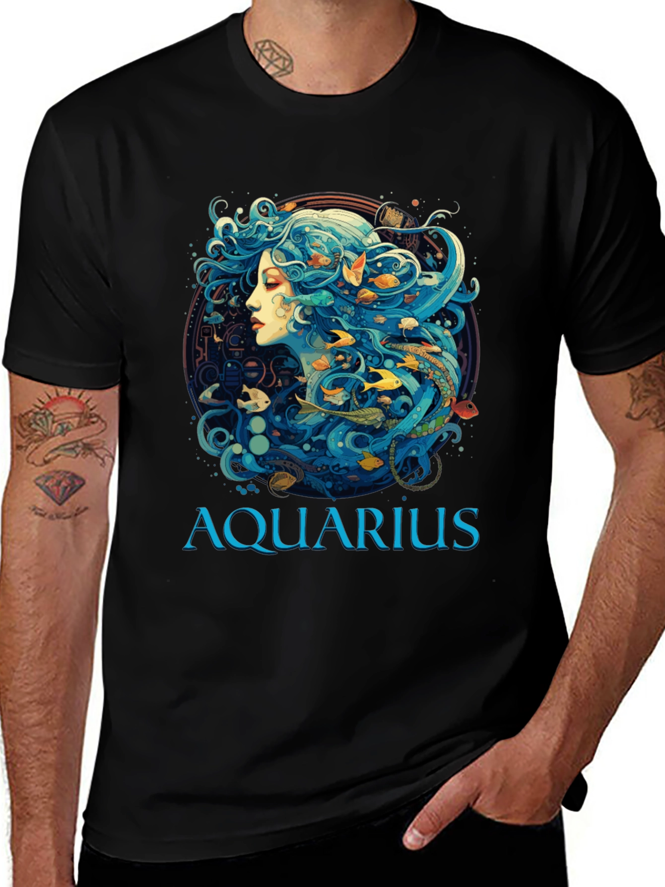 Aquarius Zodiac T-Shirt Black Cotton Tee