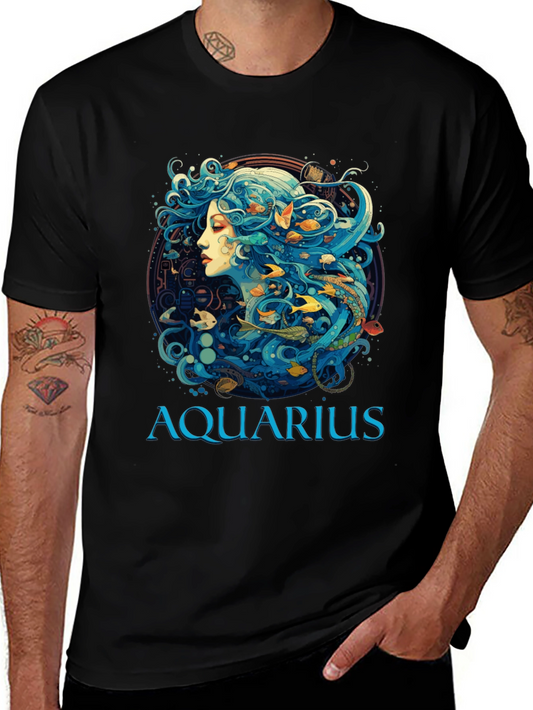 Aquarius Zodiac T-Shirt Black Cotton Tee