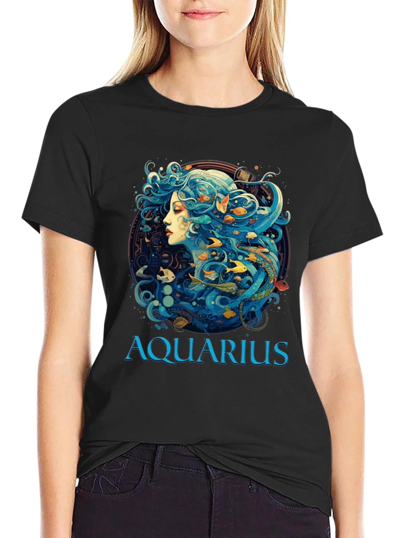 Aquarius Zodiac T-Shirt Black Cotton Tee