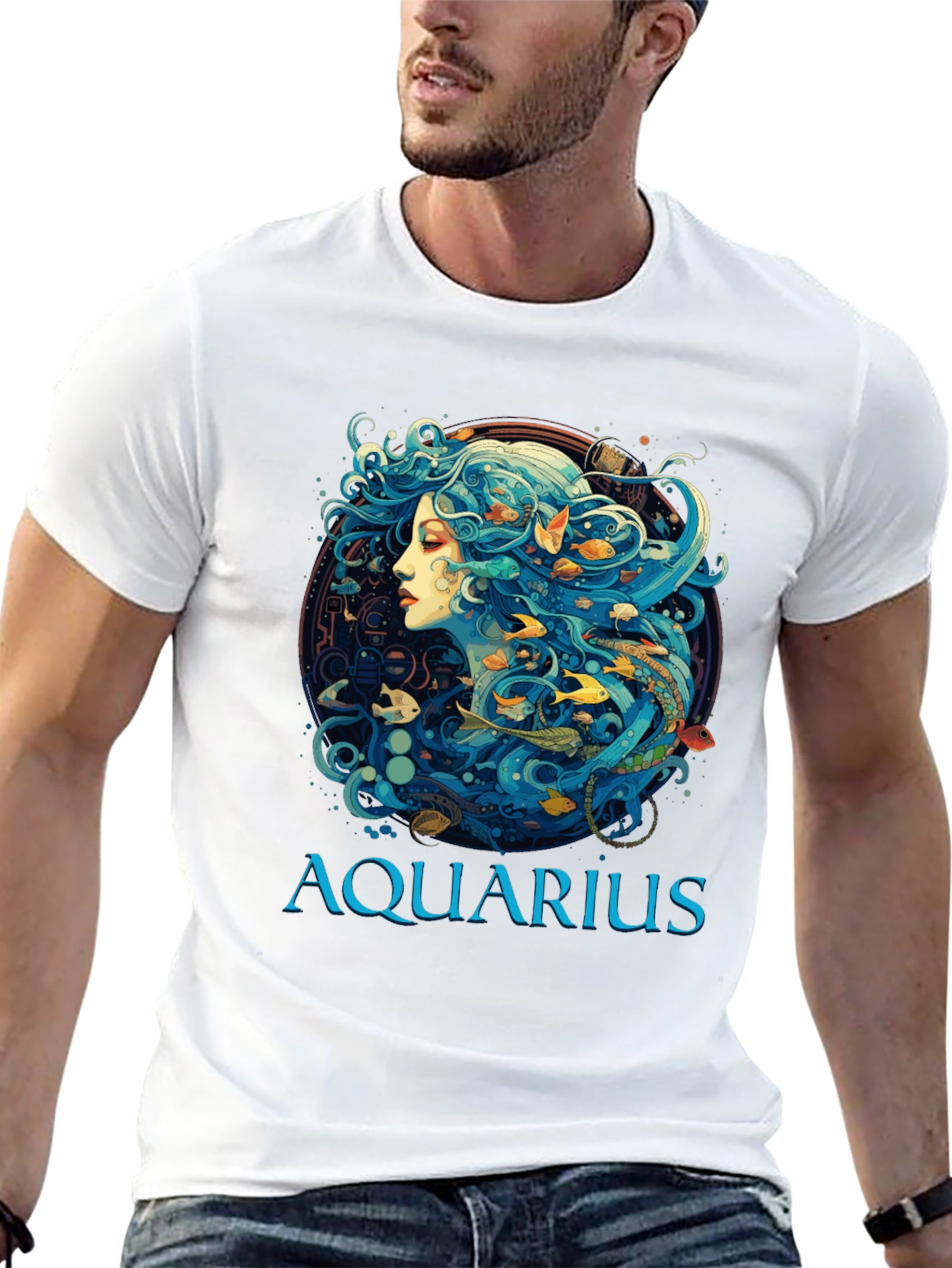 Aquarius Zodiac T-Shirt Black Cotton Tee