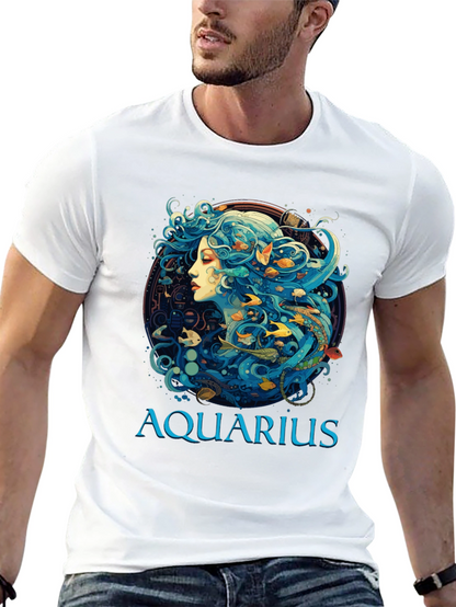 Aquarius Zodiac T-Shirt Black Cotton Tee