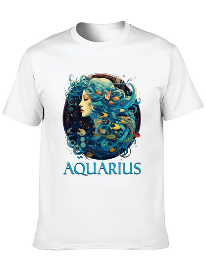 Aquarius Zodiac T-Shirt Black Cotton Tee