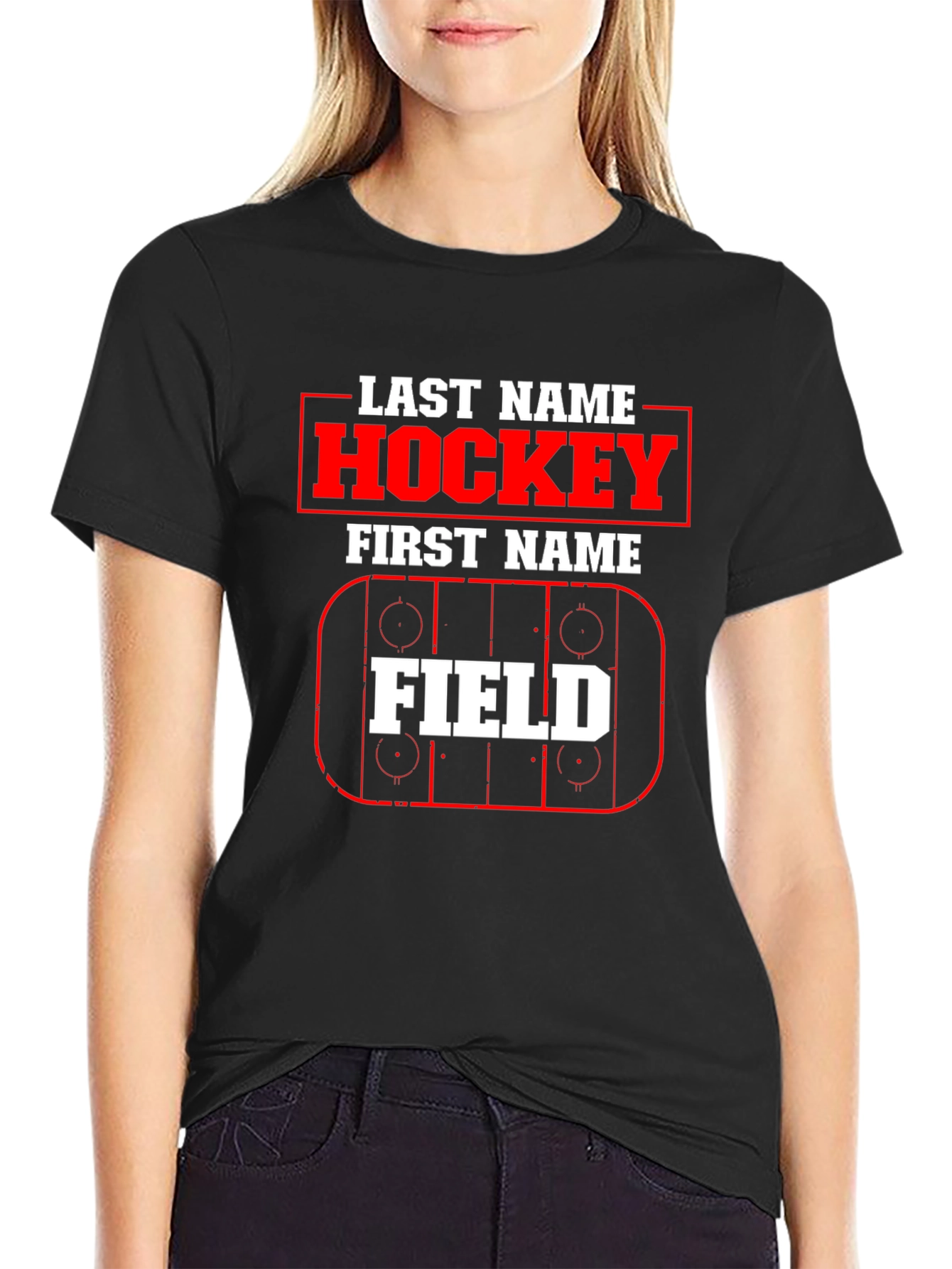Hockey Last Name First Name Field T-Shirt