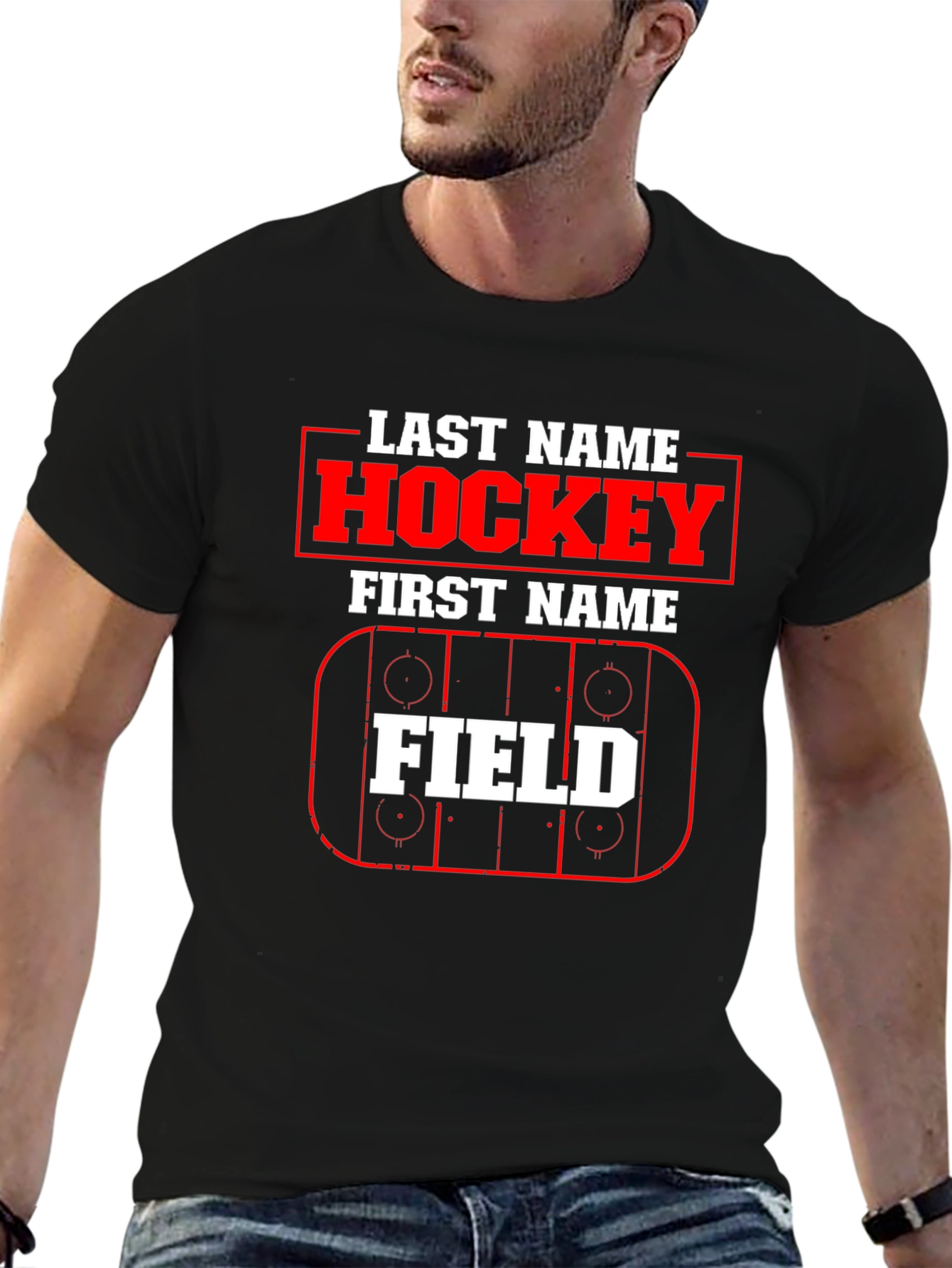 Hockey Last Name First Name Field T-Shirt