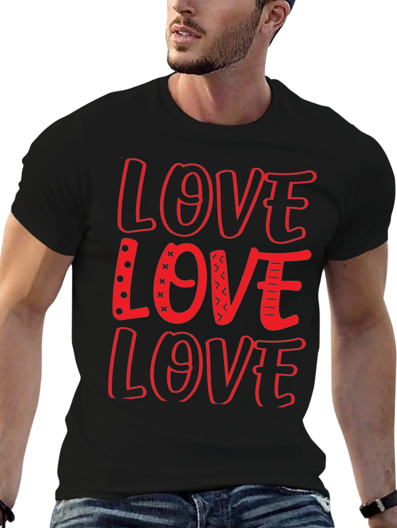 Love Design Black Crew Neck T-Shirt