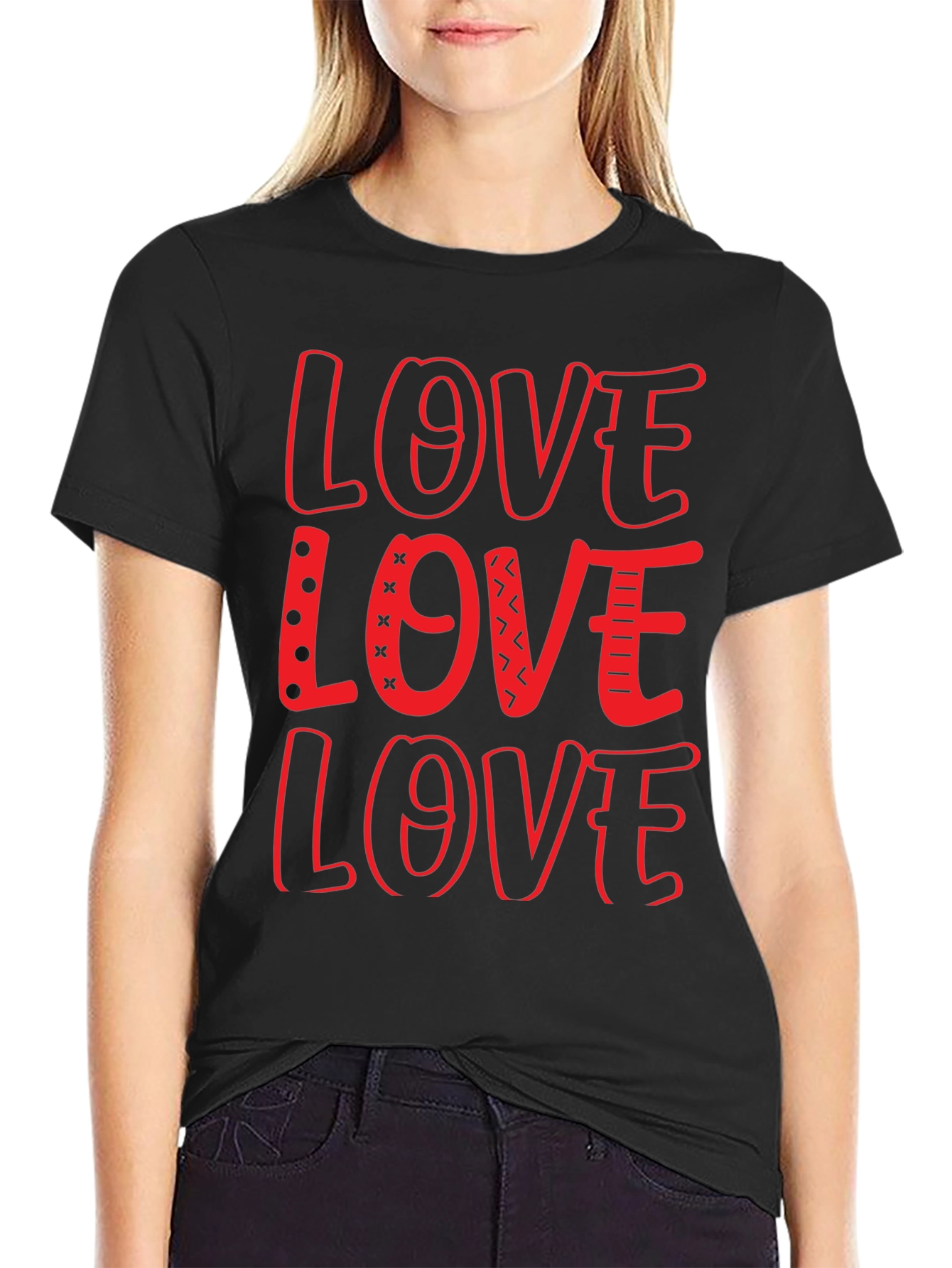Love Design Black Crew Neck T-Shirt