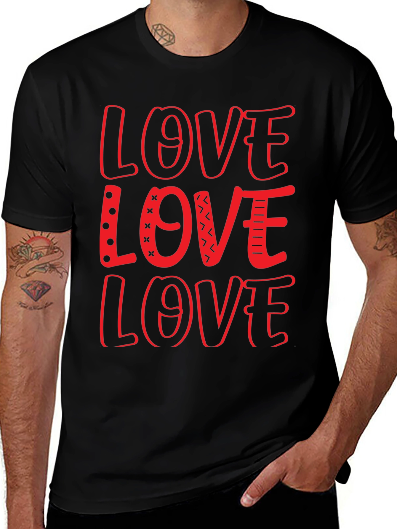Love Design Black Crew Neck T-Shirt