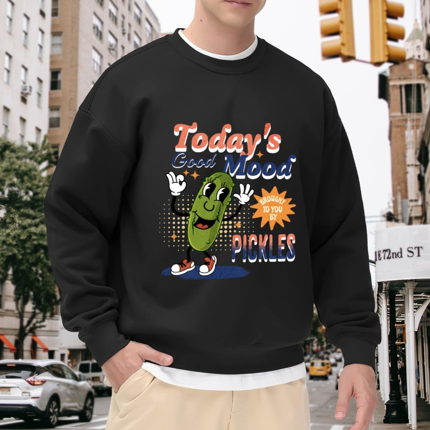 Today's Good Mood" Pickle Character Graphic Crewneck