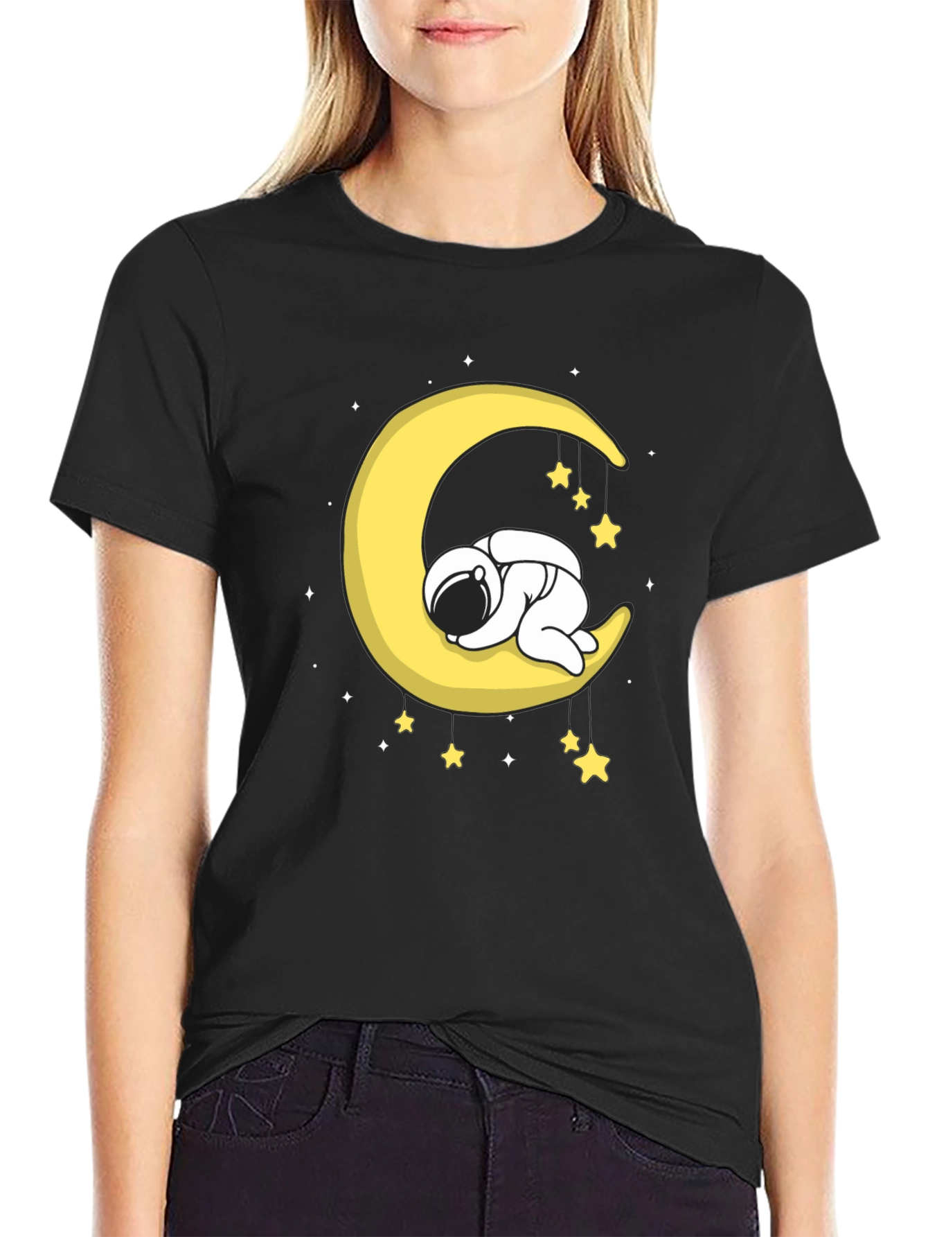 Astronaut Sleeping on Moon Graphic T-Shirt