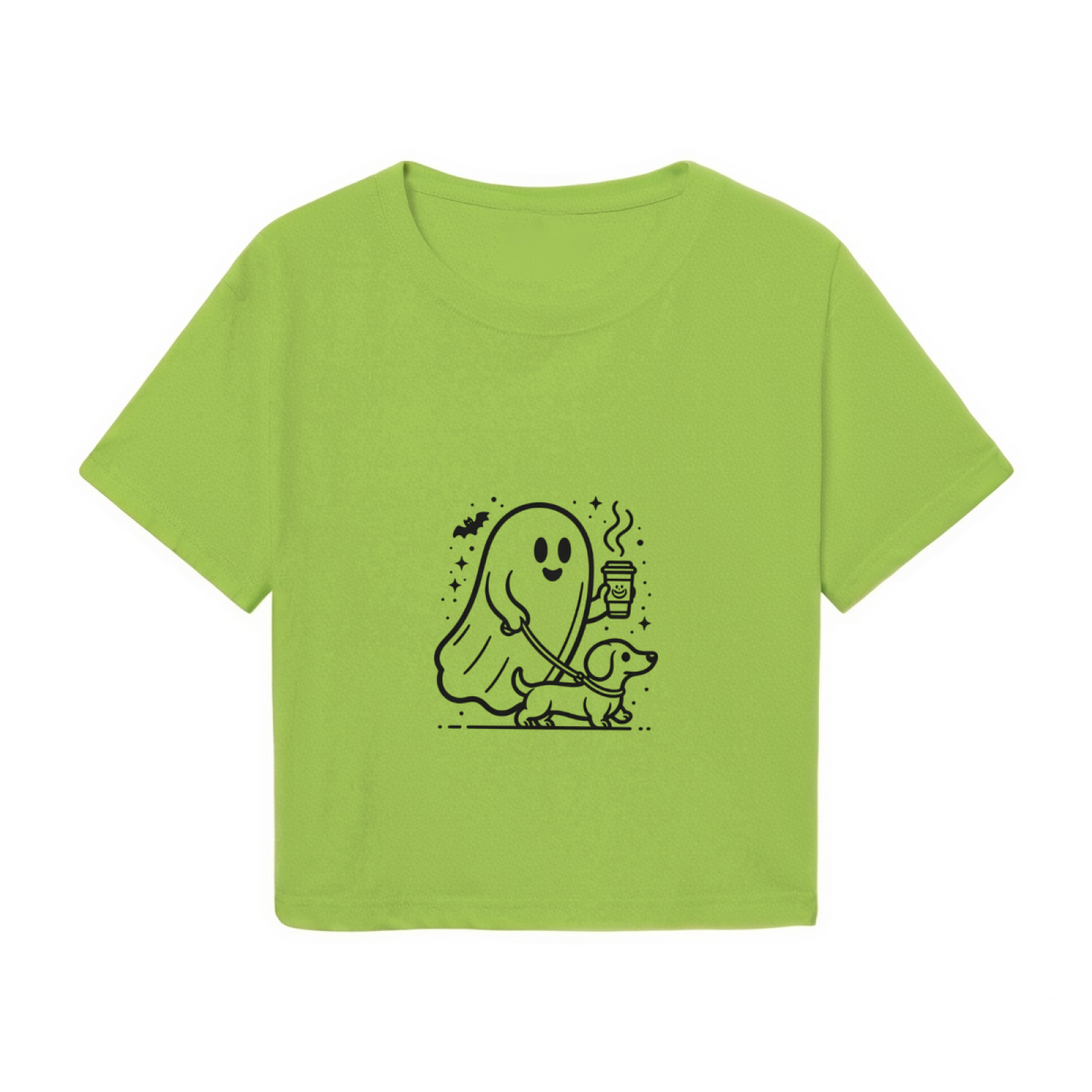 Cute Ghost Walking Dog Coffee Lover Halloween Crop Top