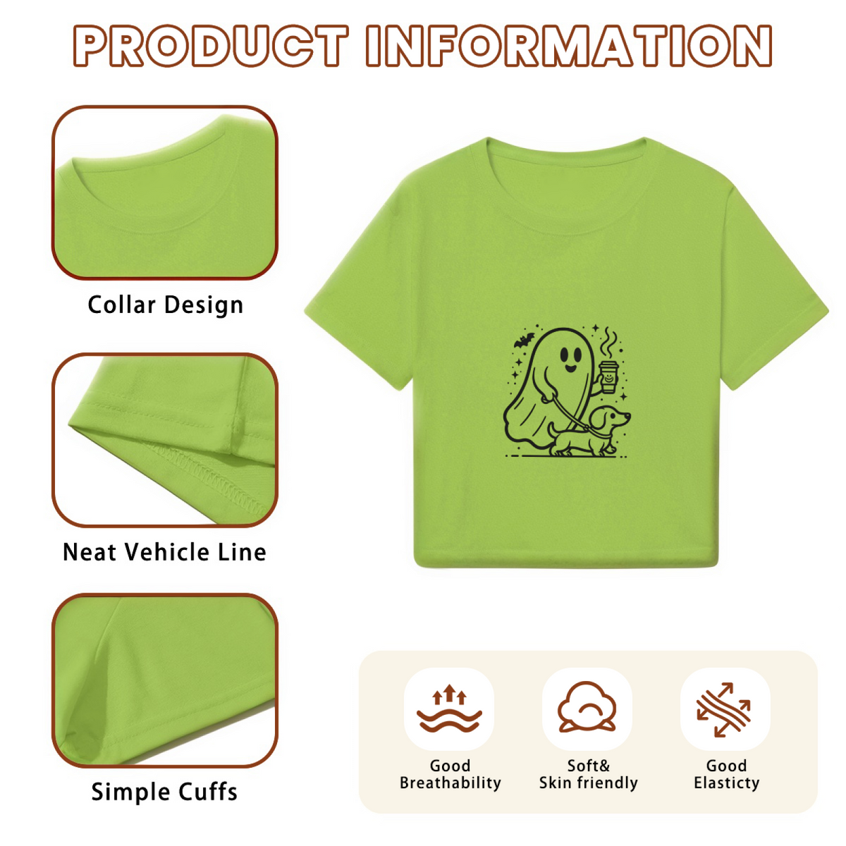 Cute Ghost Walking Dog Coffee Lover Halloween Crop Top