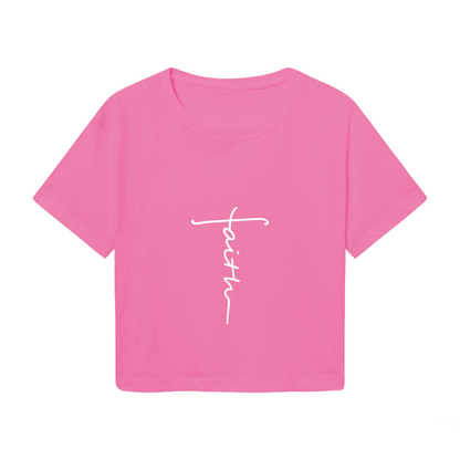 Minimal Faith Cross Pink Casual Women Crop Top