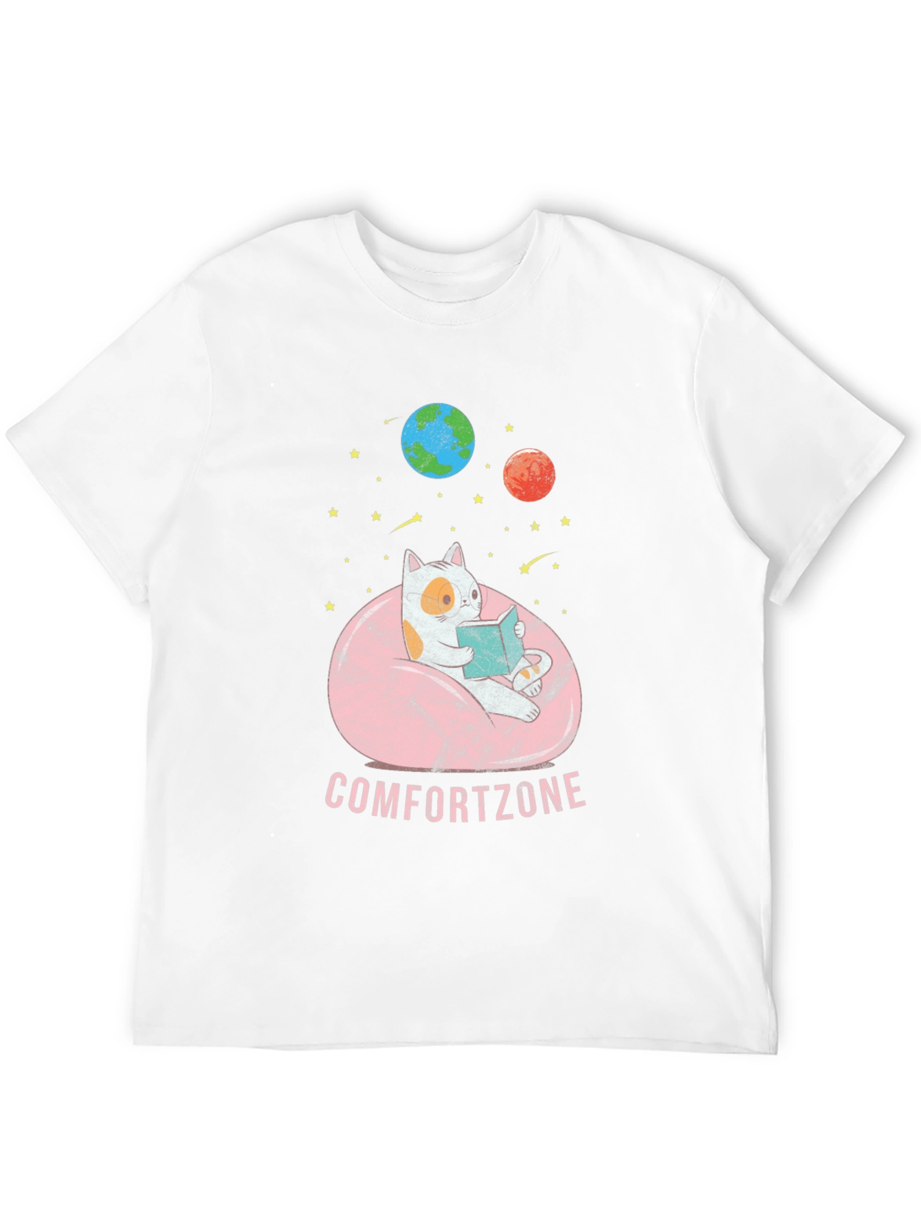 Comfort Zone Cat Reading in Space T-Shirt