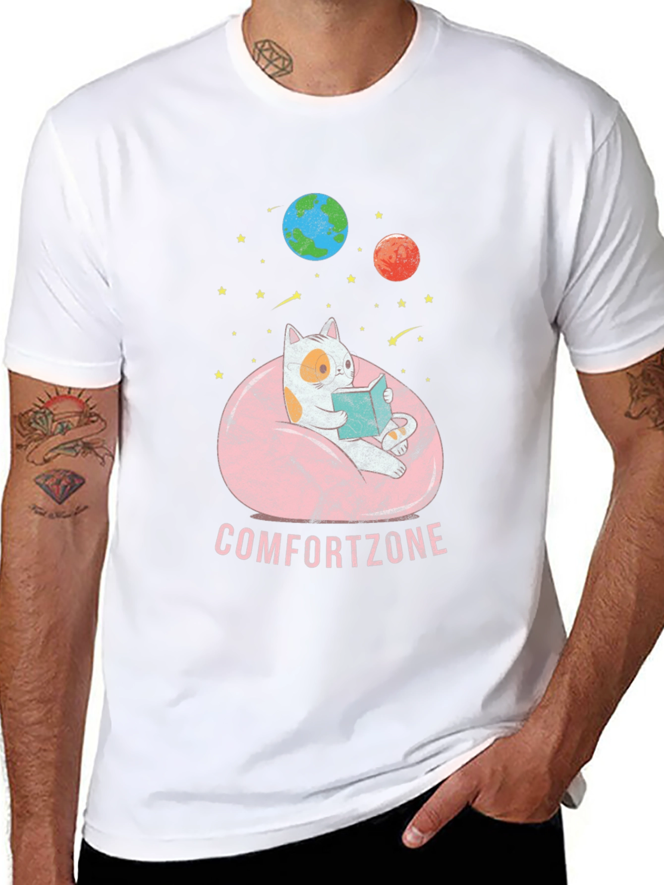 Comfort Zone Cat Reading in Space T-Shirt