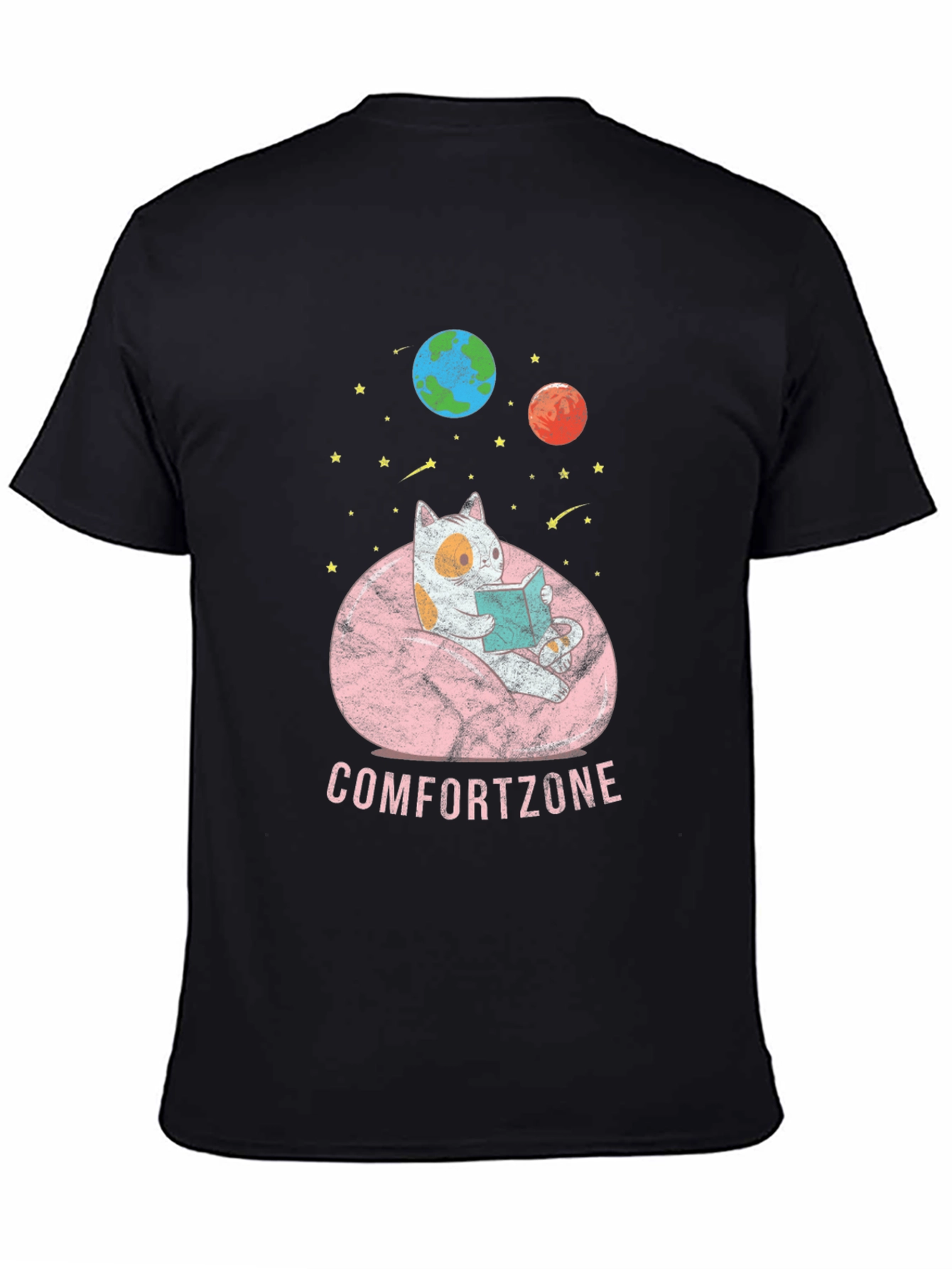 Comfort Zone Cat Reading in Space T-Shirt