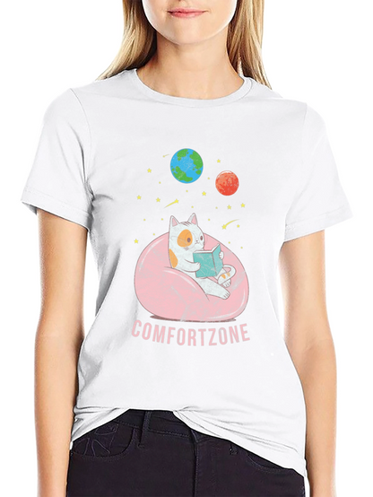 Comfort Zone Cat Reading in Space T-Shirt