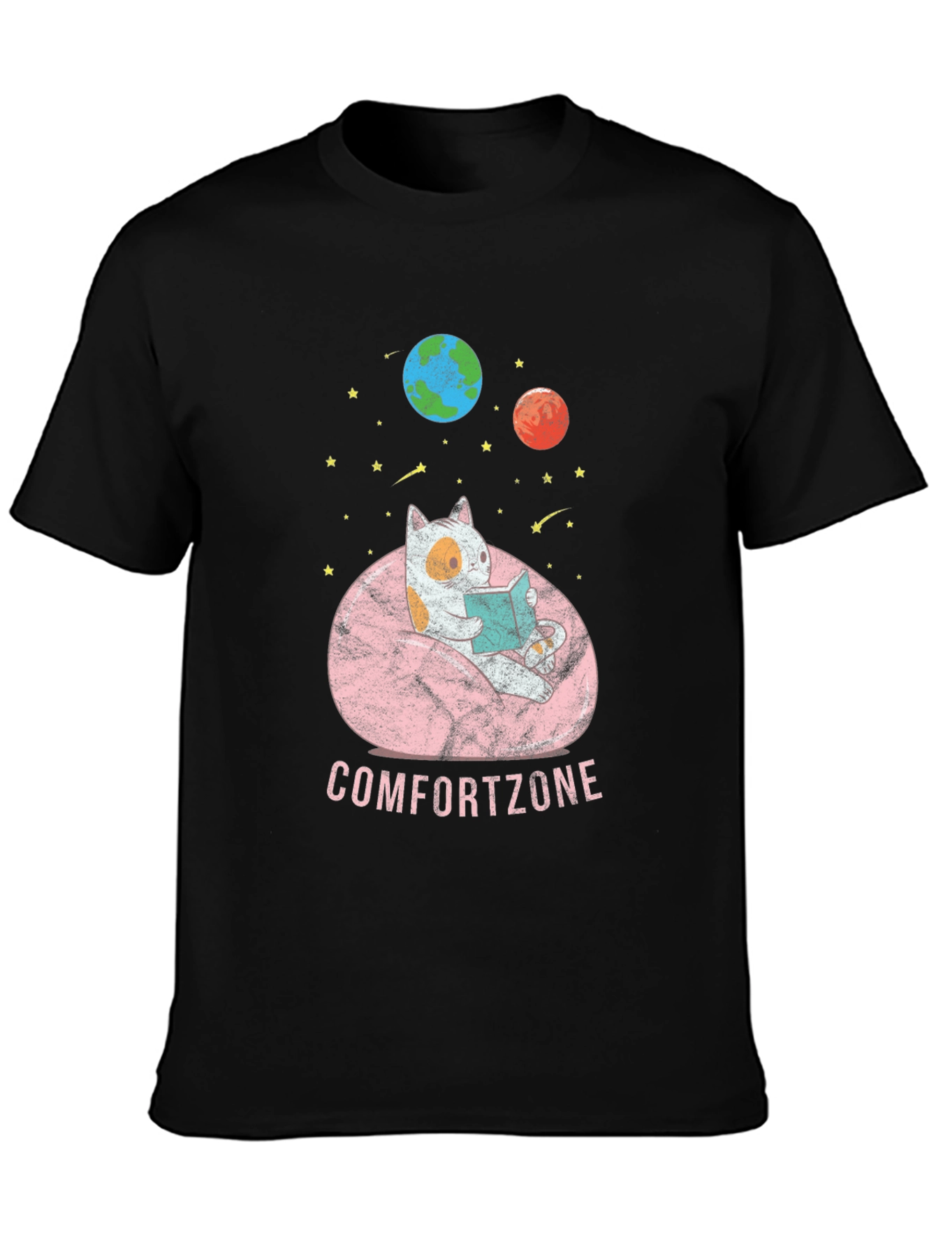 Comfort Zone Cat Reading in Space T-Shirt