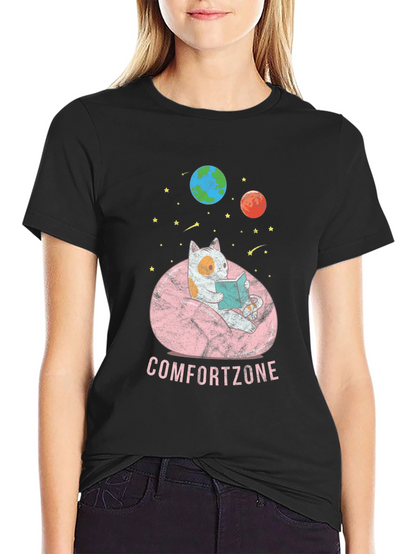 Comfort Zone Cat Reading in Space T-Shirt