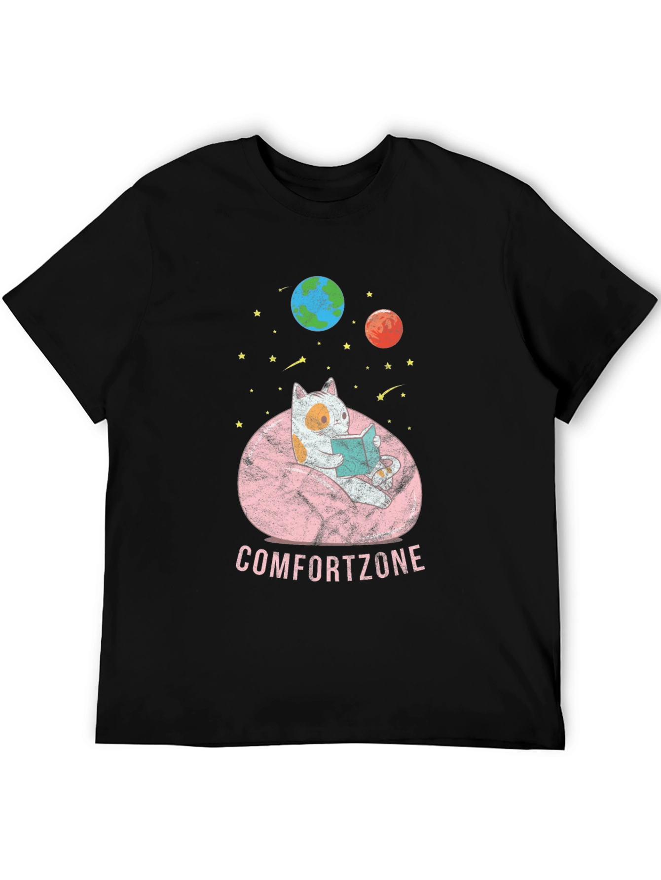 Comfort Zone Cat Reading in Space T-Shirt