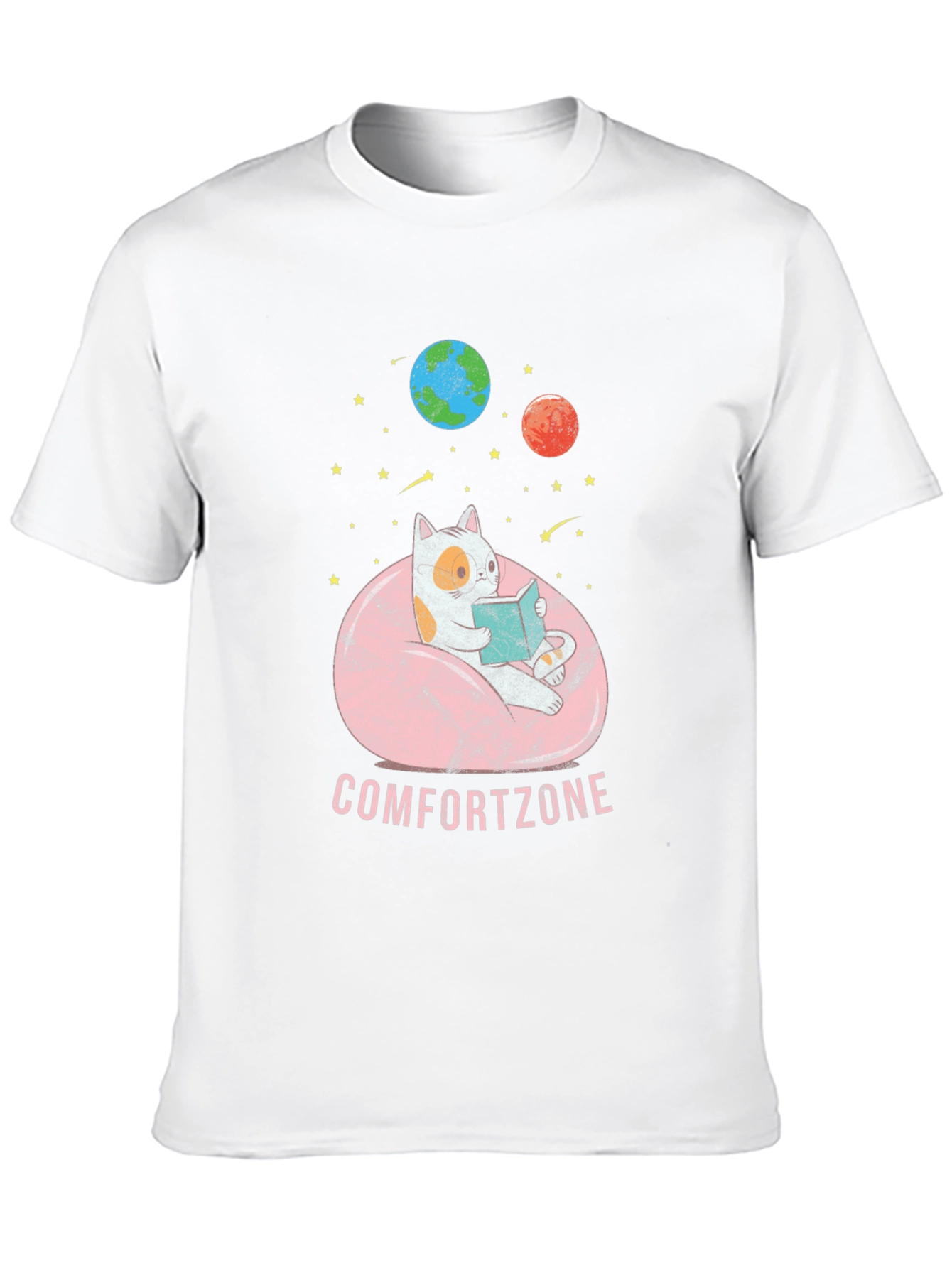 Comfort Zone Cat Reading in Space T-Shirt