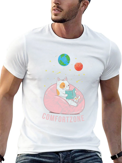 Comfort Zone Cat Reading in Space T-Shirt