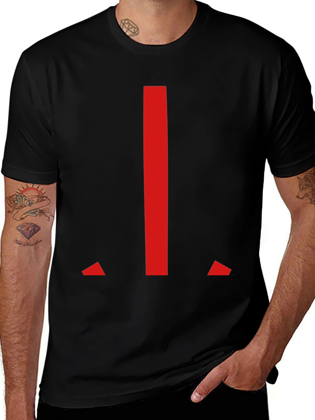 Modern Red Geometric Graphic Black T-Shirt