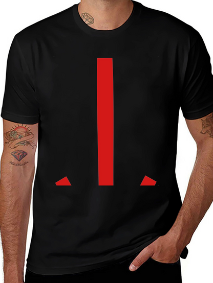 Modern Red Geometric Graphic Black T-Shirt