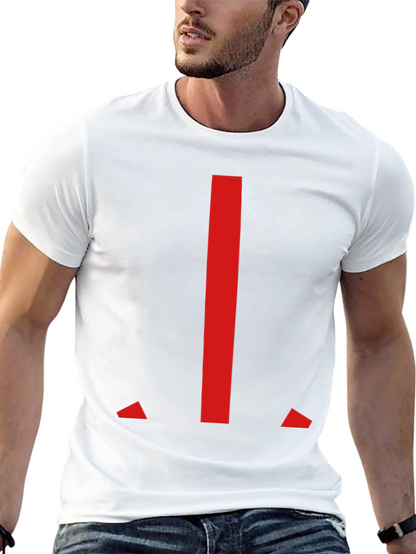 Modern Red Geometric Graphic Black T-Shirt