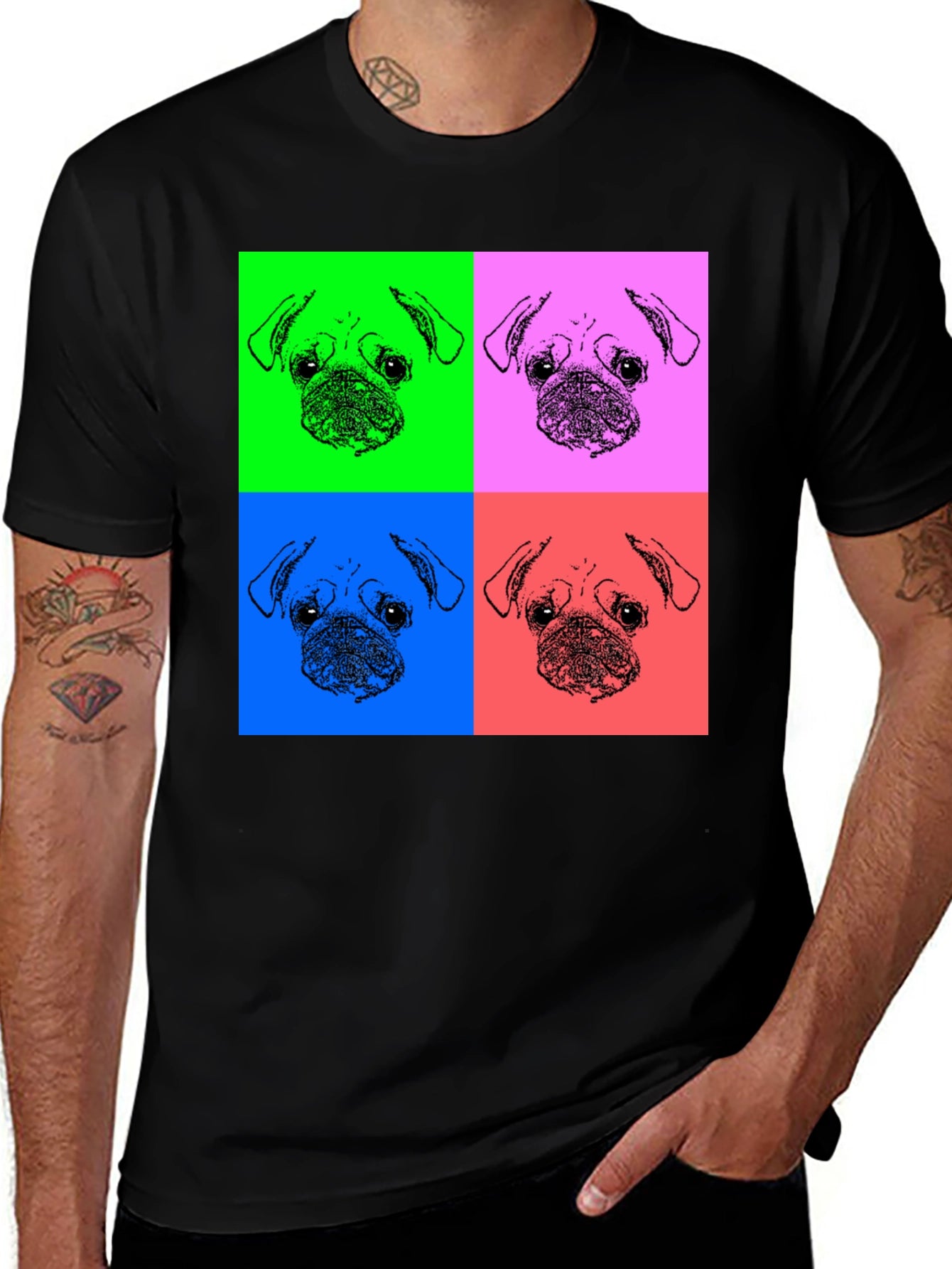 Pop Art Pug Graphic Tee - Black Unisex Shirt