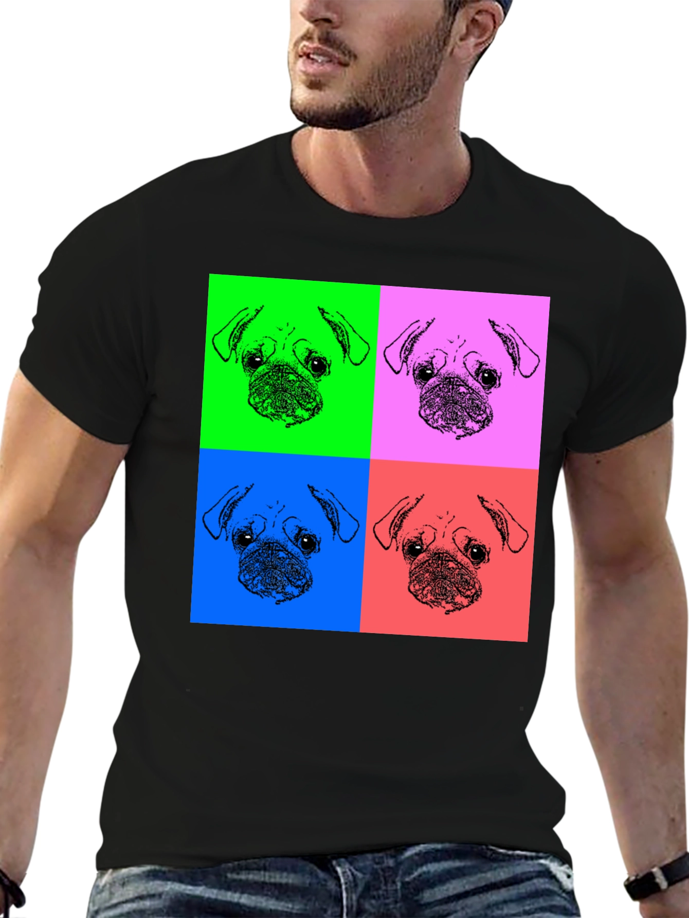 Pop Art Pug Graphic Tee - Black Unisex Shirt